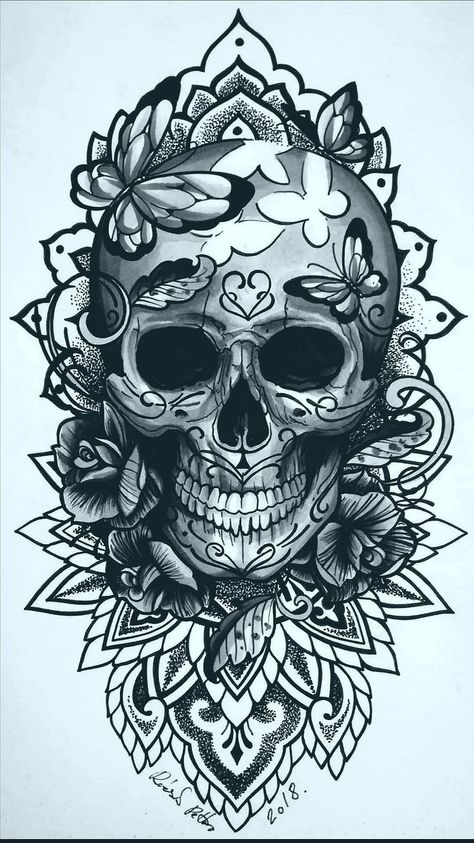 Tattoo drawing by Rozsdy | Feminine skull tattoos, Skull rose tattoos, Best sleeve tattoos Skulls Tattoos For Men, Knee Men Tattoo, Skull And Mandala Tattoo Design, Mandala Skull Tattoo Design, Skull Half Sleeve Tattoo, Legs Tattoo Men, Skull Mandala Tattoo, Sugar Skull Tattoo Design, Mexican Tattoo Ideas