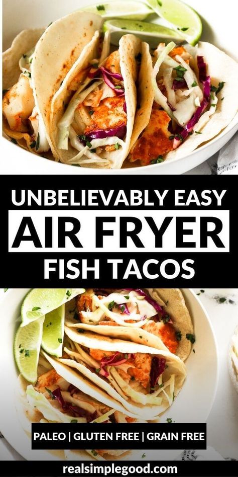 Haddock Fish Tacos, Halibut Tacos Recipes, Halibut Fish Tacos, Air Fryer Fish Tacos, Easy Mayo, Fried Cod Fish, Halibut Tacos, Paleo Fish Tacos, Cod Fish Tacos