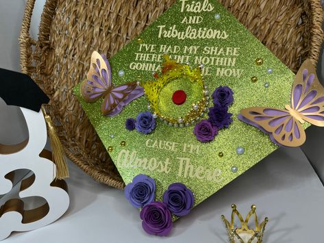 Tiana Princess And The Frog Grad Cap, Grad Cap Princess And The Frog, Princess And The Frog Graduation Cap Ideas, Graduation Cap Designs Princess And The Frog, Grad Cap Ideas Princess And The Frog, Tiana Graduation Cap Ideas, Tiana Cap Decoration, Graduation Cap Designs Tiana, Disney Princess Grad Cap