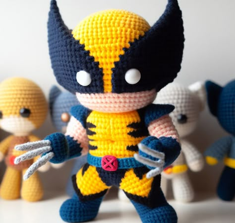 Superhero Crochet Patterns Free, Wolverine Crochet Pattern, Crochet Wolverine, Crochet Superhero, Amigurumi Collection, Superhero Dolls, Crochet Applique Patterns Free, Crochet Pokemon, Crochet Penguin