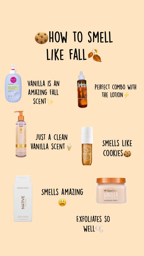 Fall Scented Body Wash, Fall Hygiene Products, Fall Shower Routine, Fall Body Care, Fall Smells, Scent Combos, Vanilla Smell, Autumn Skincare, Body Smells