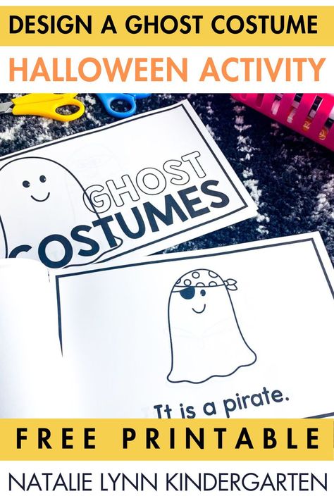 Are you looking for a fun and creative Halloween activity for kindergarten, Pre-K or first grade? Grab this free Design a Ghost Costume activity your students are sure to love! This free Halloween activity includes an emergent reader you can use to focus on beginning sounds or high frequency words along with Halloween themed art activity where students design their costume. It also includes pumpkin themed activities for students who don’t celebrate Halloween or for your fall themed lesson plans. Kindergarten Halloween Activities, Pumpkin Themed Activities, Halloween Reading Activity, Themed Lesson Plans, Halloween Kindergarten Activities, Outdoor Kindergarten, Natalie Lynn, Halloween Writing Activities, Halloween Classroom Activities