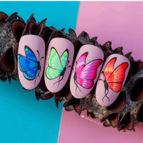 Animal Nail Designs, J Nails, Lilac Nails, Butterfly Nails, Nail Drawing, Finger Nail Art, Butterfly Nail Art, Work Nails, Nail Art Designs Diy