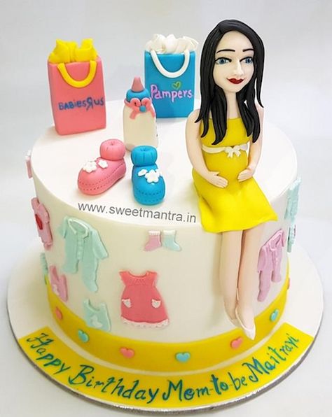 Customized cake for Mom-to-be birthday and baby shower in Pune. For my other creations, please visit my website www.sweetmantra.in Mother Birthday Cake, Baby Shower Cakes Neutral, Lady Cake, Baby Reveal Cakes, Customised Cakes, Baby Shower Cake Designs, Extravagant Wedding Cakes, Birthday Cake For Mom, Customized Cake