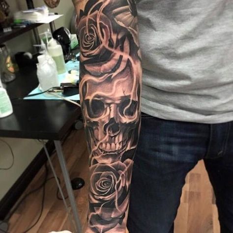 Don't go without a back tattoo for men! Inked in a variety of designs, these tattoos make a statement and add some extra edge to your look. Skull Tattoo For Men, Kurt Tattoo, Tattoo Crane, Outdoor Tattoo, Skulls Tattoo, Skull Rose Tattoos, H Tattoo, Skull Sleeve Tattoos, Skull Sleeve