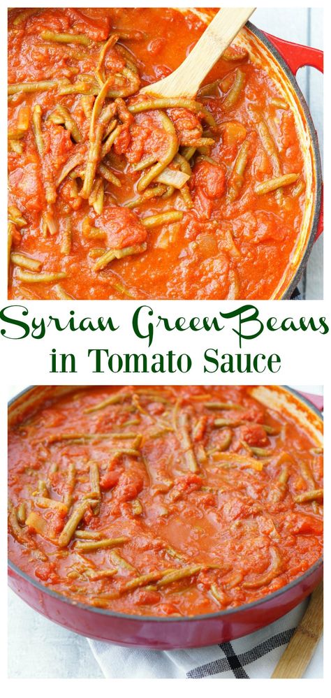 Lebanese Green Beans, Green Beans And Onions, Green Beans In Tomato Sauce, Recipe Green Beans, Beans In Tomato Sauce, Ciroc Recipes, Mackerel Recipes, Syrian Food, Middle East Recipes