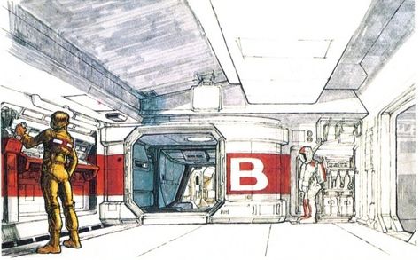 Ron Cobb, Scifi Interior, Interior Concept Art, Alien Isolation, Alien 1979, Spaceship Interior, Sci Fi Design, Sci Fi Environment, Aliens Movie