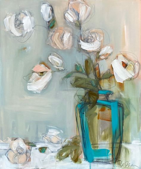 Hint of Teal by Lynn Johnson Abstract Floral Artwork, Lynn Johnson, Southern Artist, Painting Styles, Expressionist Artists, Abstract Floral Paintings, Abstract Flower Painting, Floral Artwork, Abstract Flowers