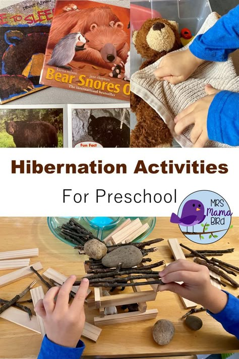 Check out these fun hibernation activities for preschool! Help your preschooler get their teddies ready for a long winters nap and create their own bear's den. Bear Activities Preschool, Hibernation Preschool Theme, Hibernation Preschool Crafts, Bear Theme Preschool, Hibernation Preschool Activities, Hibernation Crafts, Hibernating Bear, Forest Animals Preschool, Hibernation Preschool