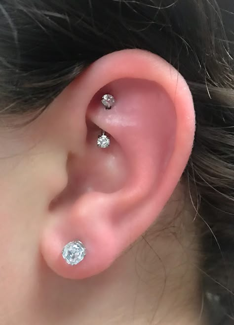 Rookie Piercing, Piercing Diagram, Daith Piercing Stud, Ear Piercing Diagram, Rock Piercing, Surface Tragus Piercing, Double Ear Piercings, Blue Sapphire Earrings, Piercing Inspo