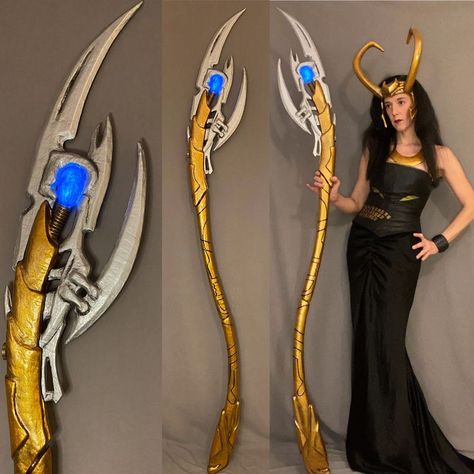 Loki Cosplay Scepter - Full Scale LED. The Scepter is handmade, comes in 4 color options and can be custom sized up to 81 inches tall at no extra cost. Lokis Scepter, Loki Scepter, Halloween Parejas, Loki Cosplay, Pvc Pipes, Checked Luggage, Anatomy Poses, Marvel Cosplay, Female Anatomy