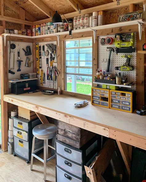 Garage Workshop Layout, Garage Workbench Plans, Casa Garage, Garage Storage Inspiration, Diy Garage Storage Cabinets, Workshop Shed, Garage Organisation, Storage Shed Organization, Garage Atelier