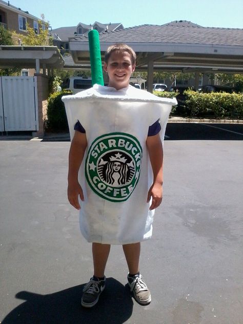 Starbucks Coffee Costume Diy, Starbucks Coffee Costume, Starbucks Cup Costume, Object Costumes, Coffee Cup Costume, Diy Starbucks Cup, Logan Costume, Starbucks Cup Halloween, Coffee Costume