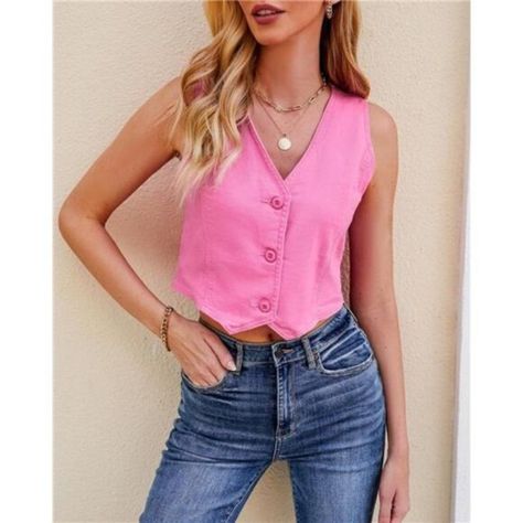 Outfits For Club, Cowgirl Top, Black Cropped Top, Vest Style Women, Black Cowgirl, Vests For Women, Denim Skirt Outfits, Pink Vest, Dressy Blouse