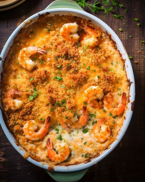 The moment I took a bite of this Baked Shrimp Casserole recipe, I knew I had to get seconds Garlic Baked Shrimp, Shrimp Casserole Recipes, Recipes For Weight Watchers, Shrimp Casserole, Bay Scallops, Baked Shrimp Recipes, Garlic Baked, Easy To Make Recipes, Raw Shrimp