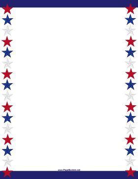 Two blue stripes and long lines of red, white and blue stars decorate this printable patriotic border for the United States of American. Free to download and print. Bullet Journal Frames, Elmo Invitations, Space Party Decorations, American Heritage Girls, Red White And Blue Stars, Scrapbook Frames, Border Templates, Page Borders Design, Framed Flag