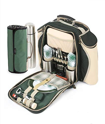 Greenfield Collection Super Deluxe Forest Green Picnic Backpack Hamper for Two People with Matching Picnic Blanket #outdoor #furniture #patio #patiofurniture Lunch Bags Pattern, Green Picnic, Camping Gear List, Camping Box, Picnic Backpack, Solo Camping, Picnic Accessories, Cool Fire Pits, Outdoor Dining Chair Cushions