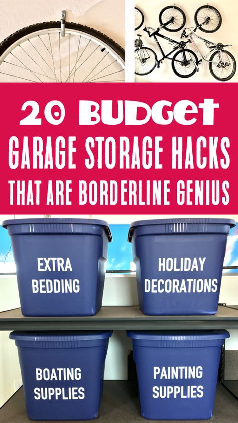 Garage Storage Hacks, Garage Organization Cheap, Declutter Garage, Small Garage Organization, Organization Ideas On A Budget, Messy Garage, Diy Garage Cabinets, Diy Garage Organization, Garage Clutter