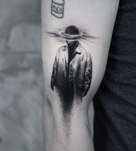 Existentialism Tattoo Ideas, Contemporary Art Tattoo, Blackwork Tattoo Style, Surealism Tattoo Ideas, Existentialism Tattoo, Existential Tattoo, Tattoo Blackwork Dark, Absurdism Tattoo, Surreal Art Tattoo