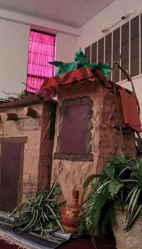 Hometown Nazareth vbs stage decor Nazareth Vbs, Hometown Nazareth Vbs Decorations, Hometown Nazareth Vbs, Barnyard Vbs, Christmas Skits, Church Easter Decorations, Christmas Service, Christmas Musical, Christmas Program