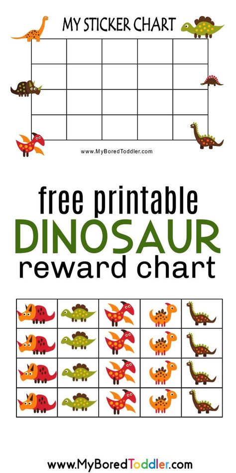 A free printable dinosaur reward chart - can be used as a dinosaur sticker chart too. Perfect for toddlers and preschoolers. #myboredtoddler #dinosaurs #rewards #stickers #stickerchart #rewardchart #behaviourmanagement Sticker Chart Printable, Toddler Chart, Behavior Chart Toddler, Good Behavior Chart, Toddler Reward Chart, Potty Chart, Printable Reward Charts, Reward Charts, Reward Chart Kids