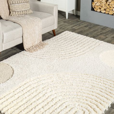 Wade Logan® Ameila Hazy Swirls Boho Beige Area Rug & Reviews | Wayfair Polyester Area Rugs, Cream Area Rug Bedroom, Nursery Rug Beige, Chunky White Rug, Cute White Rug, Neutral Area Rugs Nursery, Beige Rugs In Bedroom, Large Cream Rugs, Neutral Plush Rug