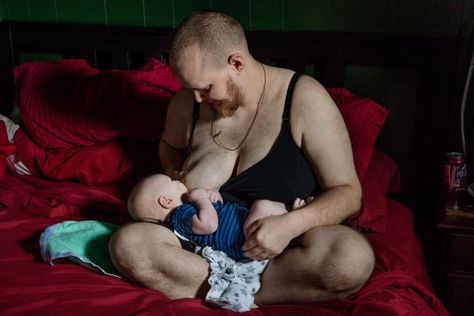 Evan, who stopped his hormone treatments before trying to get pregnant, chest-feeds his newborn son in their Massachusetts home Elinor Carucci for TIME Pregnant Man, Birth Parents, Trying To Get Pregnant, After Giving Birth, Health Awareness, Great Stories, Getting Pregnant, Amazing Stories, Red