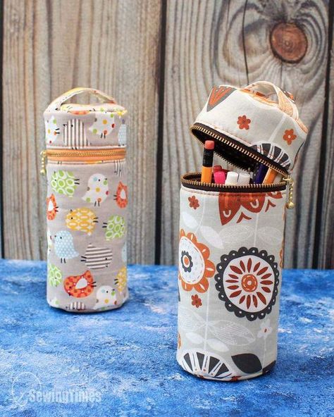 DIY Round Pencil Case | How to make a Cylinder Cosmetic Pouch [sewingtimes] Diy Pouch, Diy Pencil Case, Projek Menjahit, Handbag Sewing Patterns, Sac Diy, Diy Pencil, Diy Projektit, Pouch Diy, Sewing Easy Diy