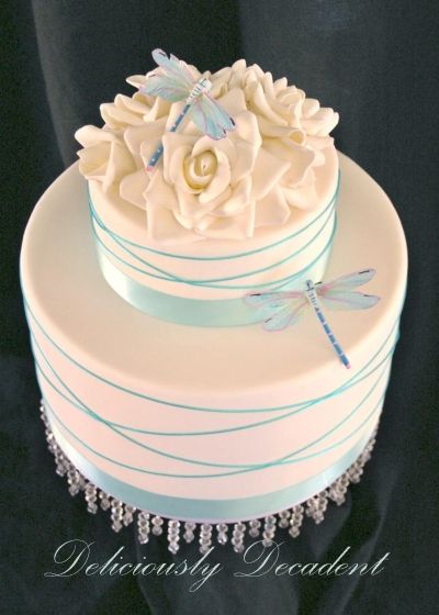 Aquatic wrap double barrel base By deliciously_decadent on CakeCentral.com Dragonfly Wedding Theme, 50 Birthday Ideas, Double Barrel Cake, Dragonfly Wedding, Quinceañera Party Ideas, Unusual Cakes, Two Layer Cakes, Cake Design Inspiration, Round Wedding Cakes