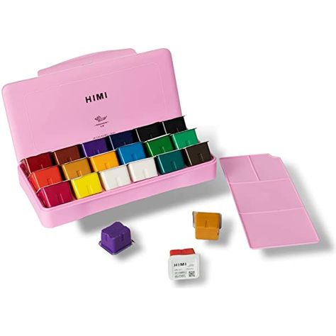 HIMI Gouache Paint Set，18 Colors x 30ml Unique Jelly Cup Design, Portable Case with Palette for Artists, Students, Gouache Watercolor Painting (Pink) : Amazon.com.au: Home Paint For Canvas, Himi Gouache, Gouache Paint Set, Jelly Cups, Gouache Paints, Gouache Paint, Green Cases, Outdoor Paint, Non Toxic Paint