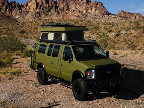 Sportsmobile's Off-Road Classic 4x4 Ford Camper Van With a 'Penthouse' for $225,000 Overland Van, Van Layouts, Camping Vehicles, Kangoo Camper, Skoolie Conversion, 4x4 Camper Van, Van Tour, Ford E350, Campervan Life