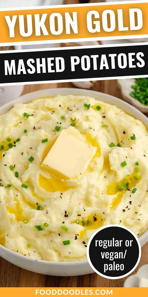 These Yukon Gold Mashed Potatoes are the ultimate side dish! Creamy and flavorful, this homemade mashed potatoes recipe uses gold potatoes for a rich and buttery texture. Perfect for family dinners or special occasions, they’re the best mashed potatoes you’ll ever make! You can make them traditionally with dairy or you can make them paleo, vegan, dairy-free and Whole30. via @easywholesome Traditional Mashed Potatoes Recipe, Best Potato Side Dishes, Gold Mashed Potatoes, Potato Recipes Mashed, Homemade Mashed Potatoes Recipe, Side Vegetable Dishes, Side Dishes Gluten Free, Recipes Mashed Potatoes, Yukon Gold Mashed Potatoes