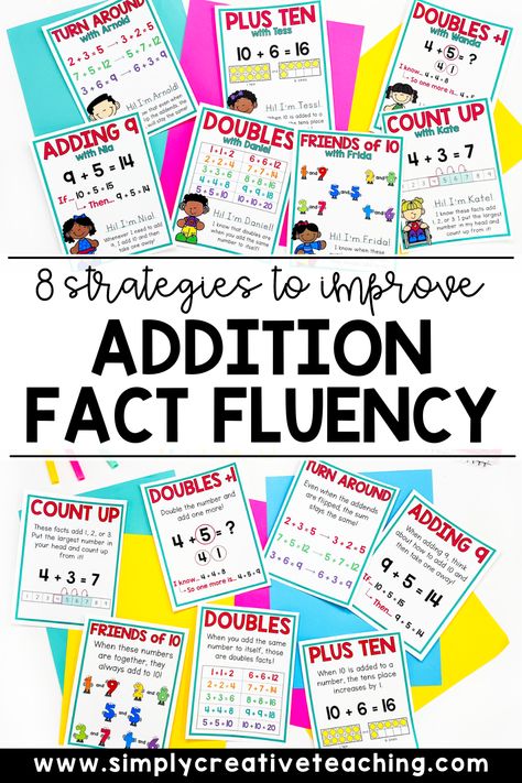 Looking for ideas to help teach addition fact fluency? This is a must have skill for beginning math in first and second grade! Learn these 8 strategies to help improve addition fact fluency. Plus, get activities and worksheets that make it easy to practice each strategy. These strategies are perfect for planning math centers and activities during guided math and math workshop. Plus, get a FREE math game to make teaching addition fact fluency fun and engaging! Read more here! Addition Fact Fluency Games, Math Fluency Games, Fact Fluency Activities, Teach Addition, Fact Fluency Games, Addition Fact Fluency, Math Fact Games, Beginning Math, Teaching Addition