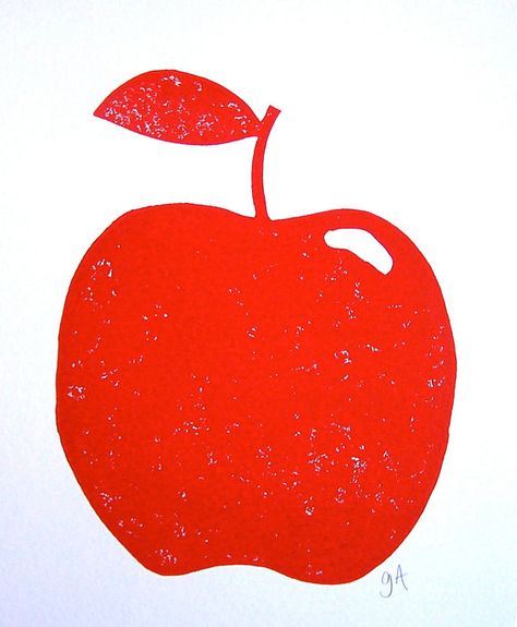 LINOCUT PRINT - red apple 8x10 print Letterpress Paper, Fruit Art Print, Linoleum Block Printing, Wall Art Red, Lino Art, Minimal Kitchen, Custom Pencils, Linoleum Block, Apple Prints