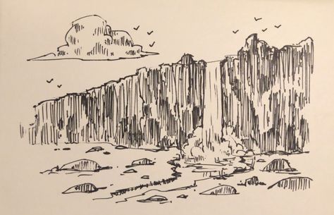 ‪#sketch #sketchbook #doodle #drawing #dailysketch #dailydoodle #dailydrawing #pen #ink #inksketch #moleskin #mikephillipsart 145/365 #landscape #environment #cliff #ridge #waterfall ‬ Cliff Face Drawing, Ridge Drawing Ideas, Cliff Drawing Reference, Waterfall Doodle, River Doodle, Cliff Sketch, Ridge Drawing, Ridge Illustration, Landscape Doodles