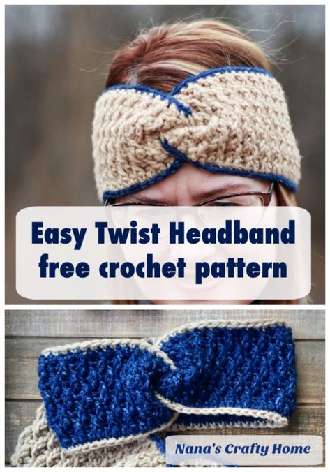 Here is a cute and super easy twist head band or ear warmer with beautiful texture!  Works up so quickly - perfect for gifts!  Learn the easy twist technique with the included video tutorial.  Made with the gorgeous Alpine Stitch for texture.  #nanascraftyhome #twistheadband #crochet #crochetheadwrap Crochet Warmers, Crochet Ear Warmer Free Pattern, Crochet Head Wrap, Crocheted Headbands, Alpine Stitch, Crochet Ear Warmer Pattern, Crochet Headband Free, Crochet Headband Pattern Free, Crochet Beanies