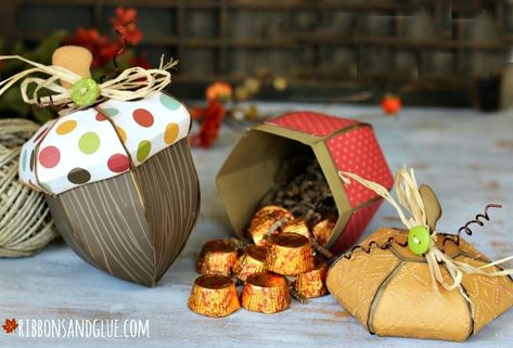 Acorn Craft, Making Boxes, Fall Party Favors, Fall Paper Crafts, Silhouette Patterns, Fall Goodies, Fall Acorns, Autumn Paper, Treat Holders