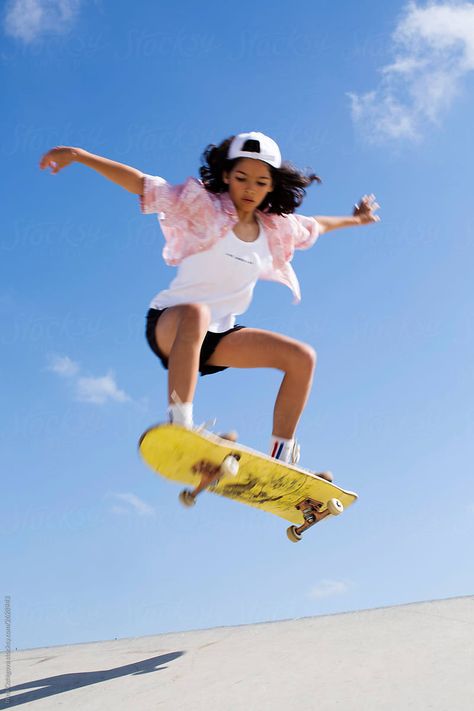 "Teen-girl Make An Ollie On A Skateboard" by Stocksy Contributor "Irina Ozhigova" - Stocksy Girl Playing Soccer, Skateboard Photos, Life Drawing Reference, Skate Girl, Skateboard Girl, Figure Photo, Human Reference, Photography Posing Guide, Human Poses Reference