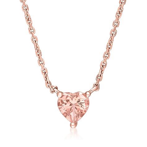 Ross-Simons - .50 Carat Morganite Heart Necklace in 14kt Rose Gold. 16". A sweet gemstone treat! Our .50 carat heart-shaped morganite necklace is perfect for pink purists. Sparkling on a 14kt rose gold cable chain for a monochromatic look that's simple and elegant. Lobster clasp, morganite heart necklace. Rose Gold Necklace Simple, Rose Gold Necklaces, Rose Gold Heart Necklace, Morganite Necklace, Morganite Jewelry, Rose Gold Morganite, Detailed Necklace, Natural Gold, Pretty Necklaces