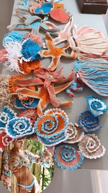 Sea Creatures Crochet, Seashell Crochet, Freehand Crochet, Sea Crochet, Mandala Crafts, Crochet Clothing And Accessories, Crochet Fashion Patterns, Irish Crochet, Crochet Granny