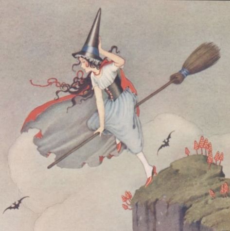 Ida Rentoul Outhwaite, Fairy Tale Art, Witch Illustration, Witch On A Broom, Witch Vintage, Witch Drawing, A Broom, Vintage Witch, Fairytale Illustration