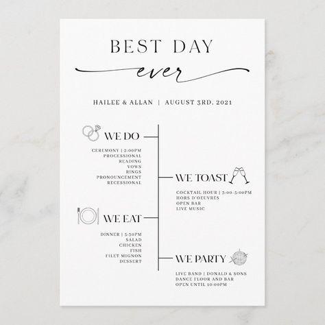 Wedding Program Ideas, Best Day Ever Wedding, Fun Wedding Programs, Wedding Program Design, Turkey Wedding, Nye Wedding, Wedding Itinerary, Wedding Ceremony Programs, Wedding Day Timeline