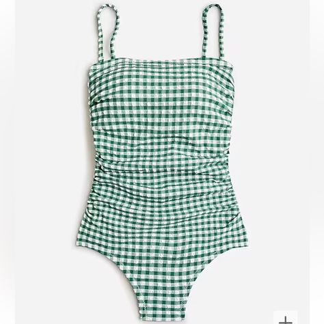 New With Tags No Flaws Removable Straps Comes With Extra Removable Strap Swimsuit Aesthetic, Rashguard Swimsuit, Bandeau One Piece Swimsuit, Green Gingham, Cute Bathing Suits, Swimwear Dress, Fashionista Clothes, Blue Swimsuit, Summer Swim Suits