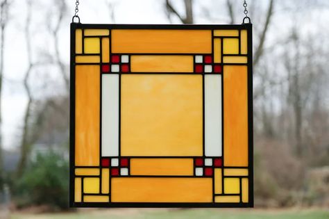 Foundry Select Frank Lloyd Wright Window Panel | Wayfair Stained Glass Minimalist, Frank Lloyd Wright Stained Glass Pattern Window Panels, Prairie Style Stained Glass Patterns, Craftsman Stained Glass Window, Frank Lloyd Wright Stained Glass Pattern, Craftsman Stained Glass, Modern Stained Glass Panels, Frank Lloyd Wright Art, Frank Lloyd Wright Stained Glass