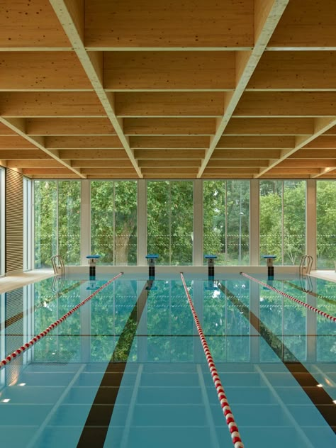 Païcherou Aquatic Center // Taillandier Architectes Associés - Architizer Journal Gym Moodboard, School Pool, Pool Architecture, Public Pool, Aquatic Center, Backyard Sanctuary, Swimming Pool Architecture, Sport Pool, Timber Roof