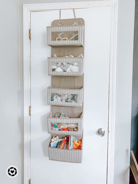 Behind Door Nursery Storage, Back Of Door Nursery Storage, Over The Door Nursery Storage, Hanging Basket Storage Kids, Over The Door Organizer Nursery, Door Hanging Organizer, Nursery Room Diy, Decoration Hacks, Nursery Changing Table