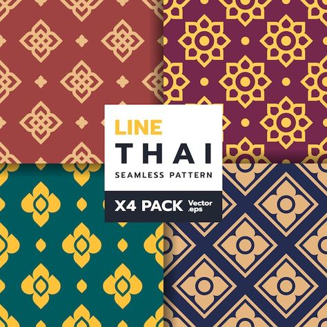 Set of thai traditional art seamless pat... | Premium Vector #Freepik #vector #shapes-pack #circle-shape #circle-line #thai-culture Rice Packaging, Destination Branding, Thai Design, Joker Poster, Thai Pattern, Bachelorette Invitations, Thai Restaurant, Thai Art, Print Stickers