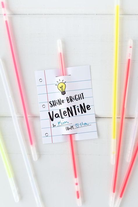 Shine Bright Glow Stick Valentine - Invited Too Valentines Day Gifts For Classmates, Gifts For Classmates, Classroom Valentines Gifts, Glow Stick Valentine, Valentines Day Gifts For Kids, Student Valentines, Kindergarten Valentines, Glow Stick Party, Valentines Printable