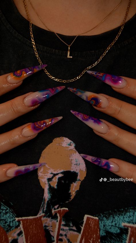 Break Up Nails, Junk Acrylic Nails, Kali Uchis Inspired Nails, Dramatic Nails Designs, 90s Inspired Nails, Unusual Nails, Drip Nails, Painted Nails, Dope Nail Designs