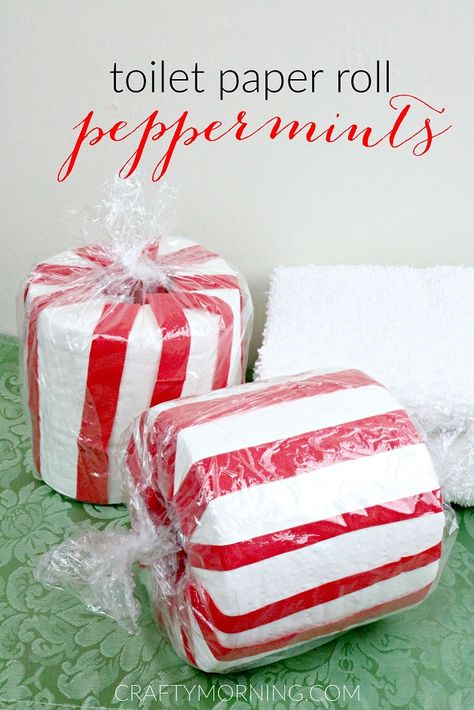 Toilet Paper Roll Peppermint Decor - Crafty Morning Peppermint Decor, Gingerbread Christmas Decor, Peppermint Christmas, Christmas Crafts For Adults, Christmas Bathroom, Christmas Paper Crafts, Christmas Decorations Diy Outdoor, Diy Christmas Decorations Easy, Candy Christmas Decorations